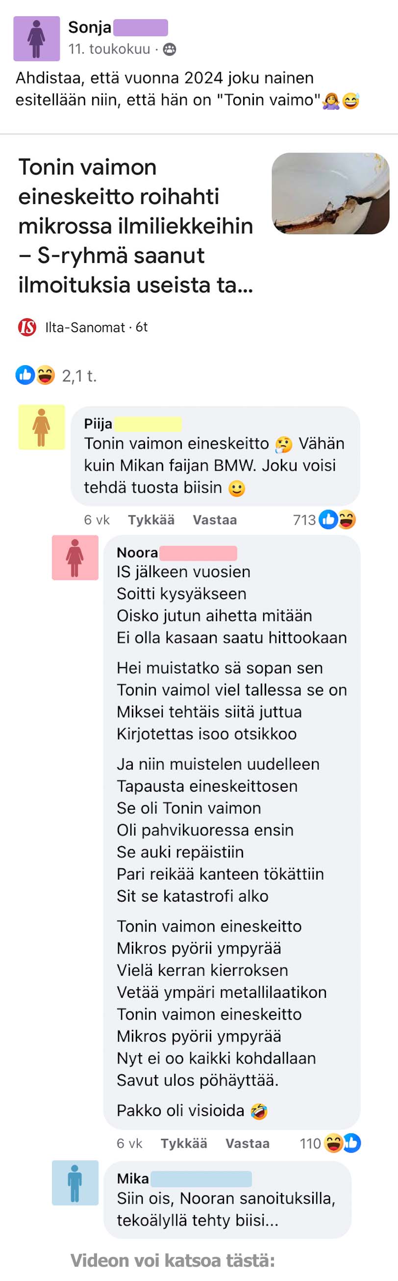 Tonin vaimon eineskeitto