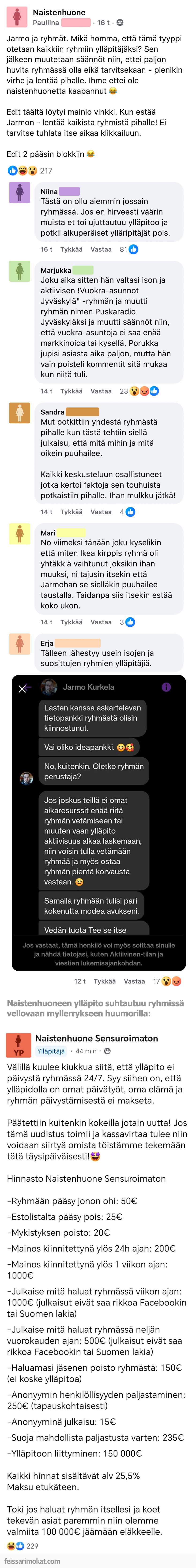 Naistenhuoneen ovi on myytävänä